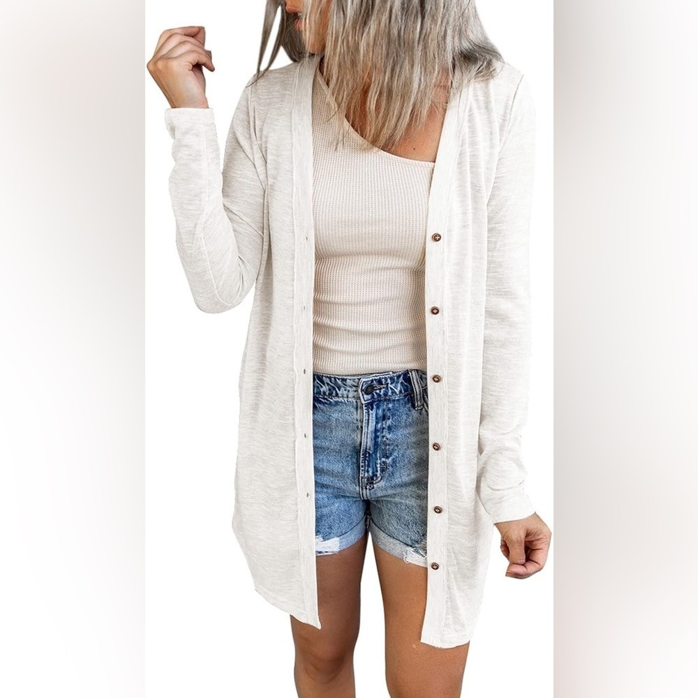 La Miel Cream Long Line Lightweight Cardigan